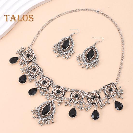 1 Set Necklace Earrings Set Rhinestone Decor Water Drop Bohemian Hollow Out Symmetric Polished Prom Party Wedding Party Bride Jewelry Set