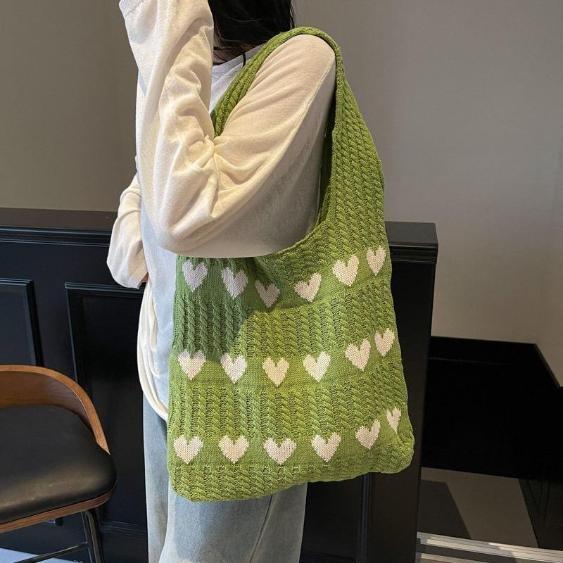 New Knitted Bag Woven Bag Love Women's Bag High-end Exquisite Wool Portable Shoulder Bag Shopping Bag