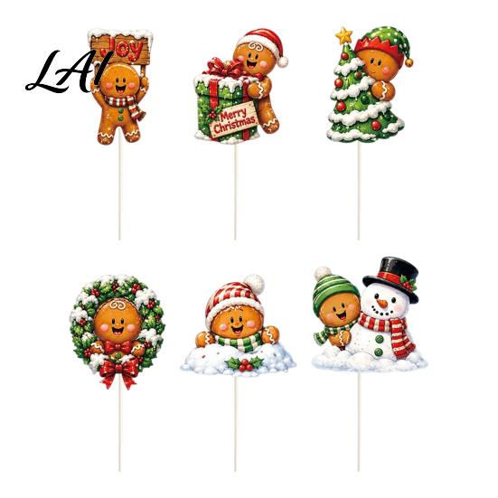Cute Cartoon Holiday Picks 6 Pcs Large Christmas Tree Picks Wooden Santa Snowman Gingerbread Ornaments Xmas Man Party Supplies Topper Decoration for