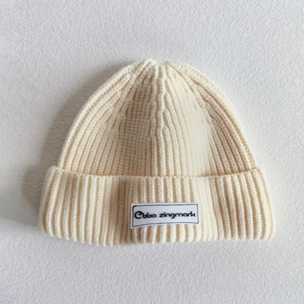 New Letter Label Baby Beanie Cap Warm Solid Color Toddler Knitted Hat Windproof Winter Cap Autumn Winter