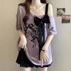 Large size three-dimensional bow off-the-shoulder thin short-sleeved t-shirt women's summer new loose meat-covering fashion top