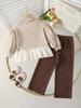 Girls' 2-Piece Set: Korean-Style Sweet Lace-Trimmed Top with Cut-Outs and Ribbon Bow, Paired with Soft, Cozy Casual Pants (Autumn/Winter)