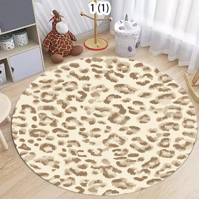

Soft Leopard Print Animal Safari Boho Kids Round Area Rug Washable Non-Slip Kids Room Rug for Nursery Playroom Bedroom Decor 80cm x 80cm