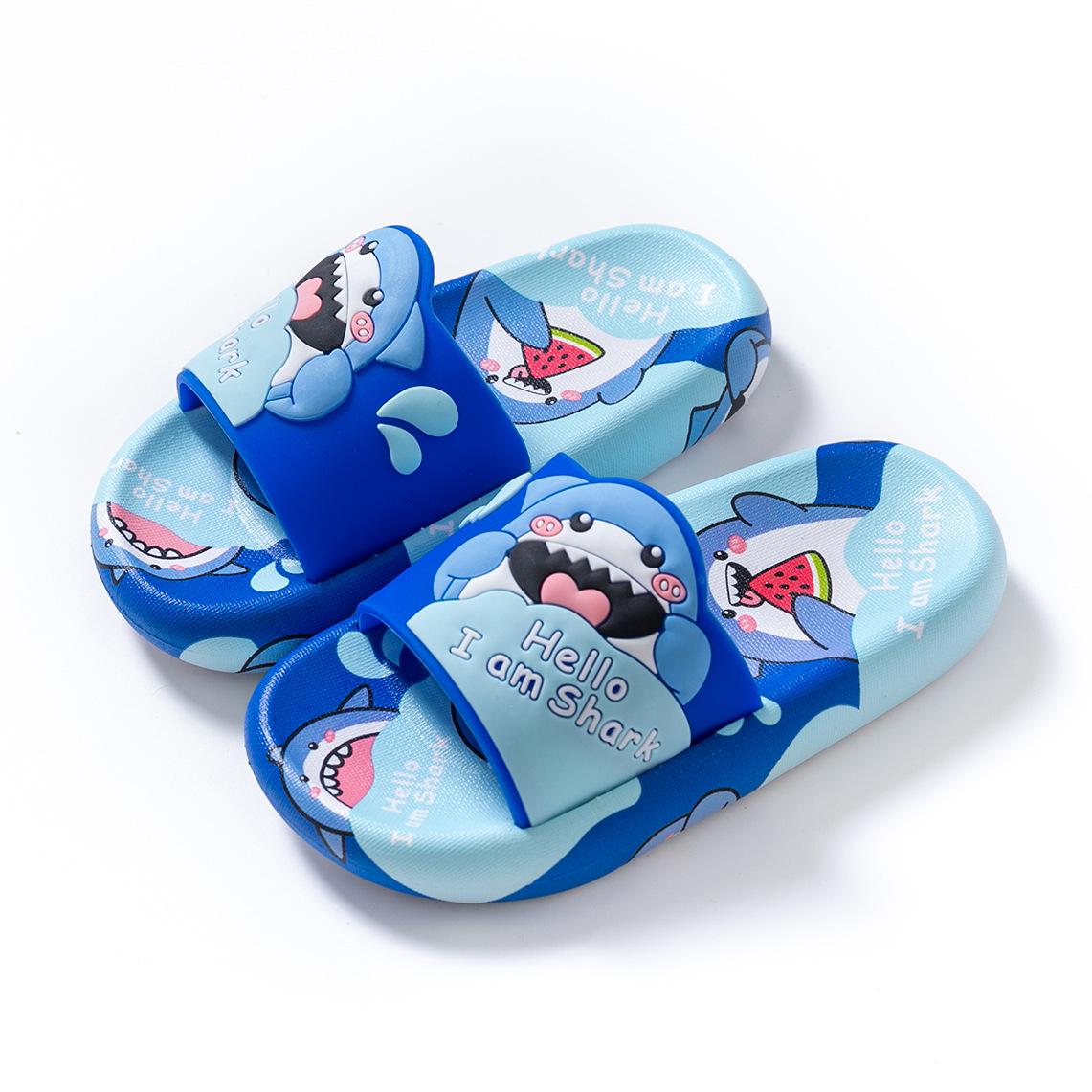 

Летние детские тапочки с акулами: Мультяшный дизайн, легкая, дышащая и мягкая подошва для комфортного ношения в помещении. Size 26-27 королевский синий