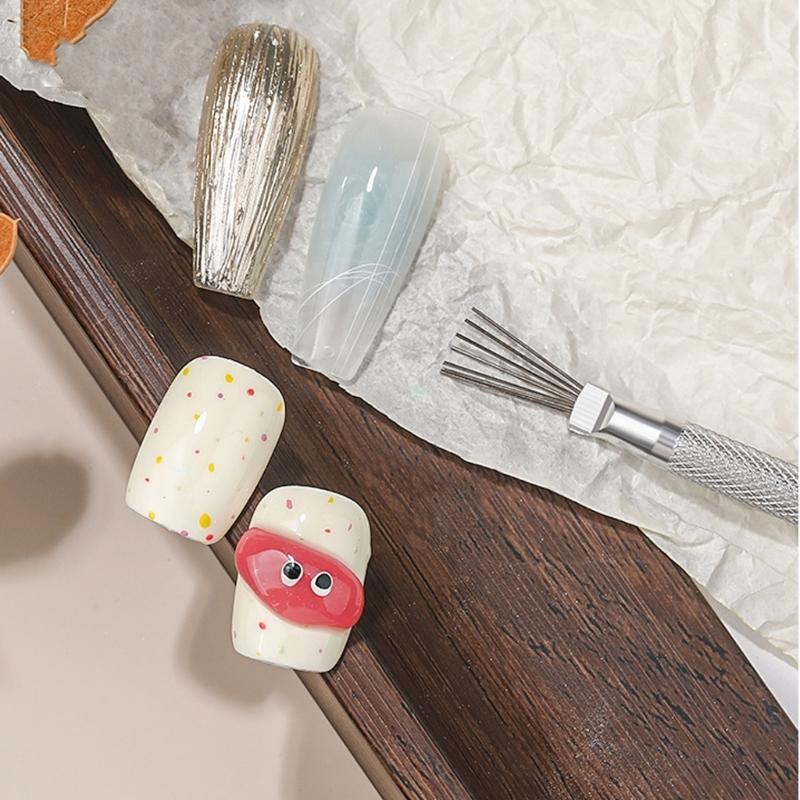 7Pin Nail Design Tool Manicure Nail Painting Pen Brush Stainless Steel Needle For Manicure Crafting Painting Portable