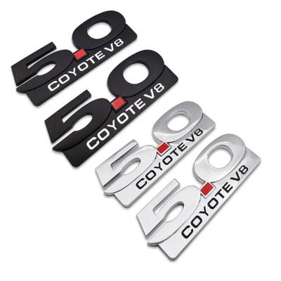 2X Chrome Metal 5.0 COYOTE V8 Logo Emblem 5.0L Badge 3D Side Fender Sticker Car Decal Fit For M/ustang GT