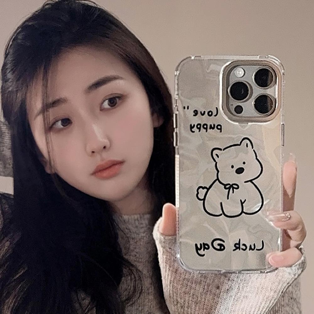 Electroplating Silver Ins Line Dog Suitable for IPhone 16 IPhone Case 14pro Max Laser 1315