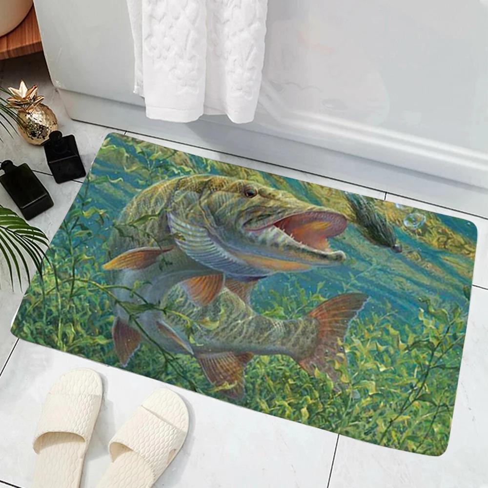 Hot Selling Model Fishing Lure Hard Bait House Door Mat Decoration 3D Printing Animal Floor   Non-Slip Soft Flannel Rug