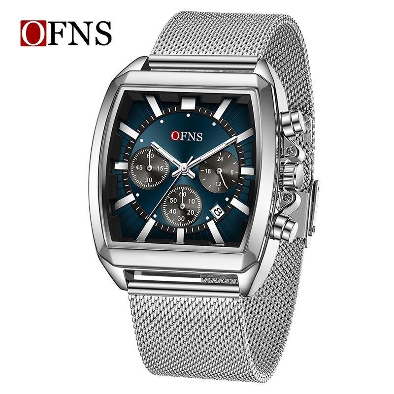 Herren Square Chronograph Armbanduhren Silikon-/Netzarmband, Luxuriöse Stilvolle Analoge Uhr für Arbeit & Streetwear