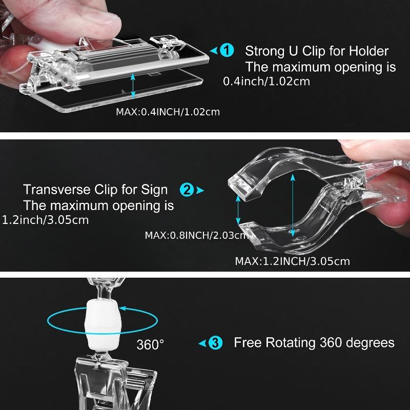 30pcs Clear Plastic Price Tag Holders for Retail Display Office & Supermarket Strong Grip Clips for Advertising Product Labels