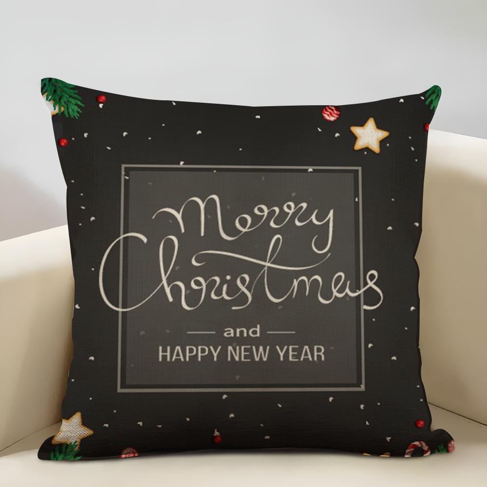 Niedliche Weihnachtselemente Kissenbezug Haushaltsdekoration Leinen Sofakissenbezug: Hautfreundlich & Atmungsaktiv Mit Unsichtbarem Z