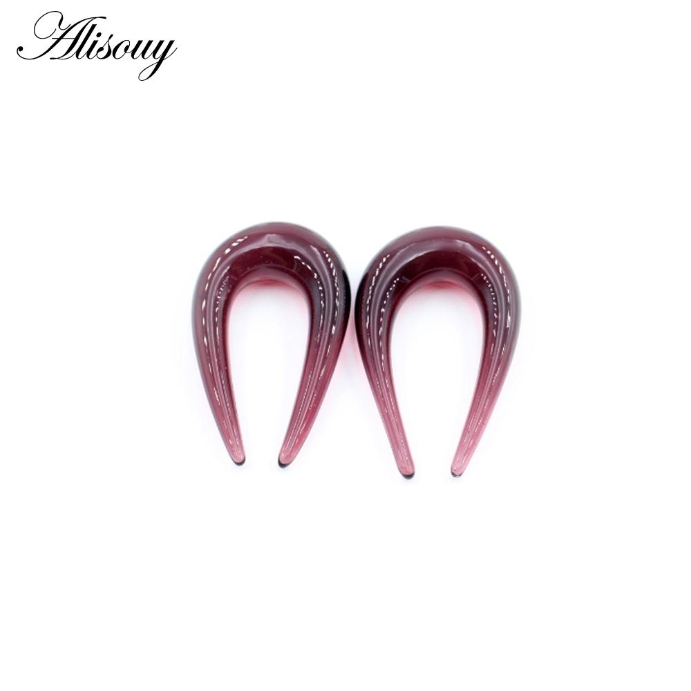 Alisouy 2PCS 6-10mm U-shaped Glass Ear Clip Weight Plugs Stretcher Expander Tunnels Tapers Guages Earrings Body Piercing Jewelry