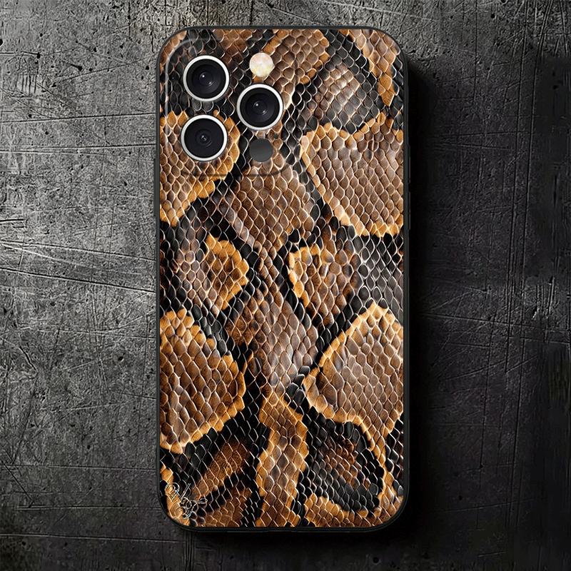Fashion Snake Skin Pattern Soft Phone Case for iPhone 16 16E 17 Air 15 Pro Max 14 Plus 13 Mini 11 12 7 Black Cover Back Shell