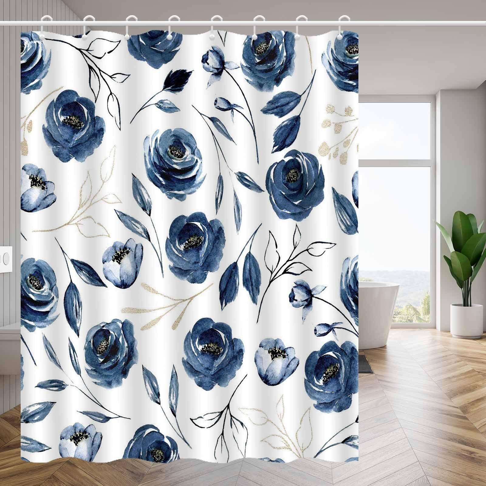 

1Pc Nordic Fresh And Simple Blue Rose Shower Curtain, High-End Elegant Bathroom Curtain, Bathroom Decoration Pattern W60H190(CM)-1 Pcs