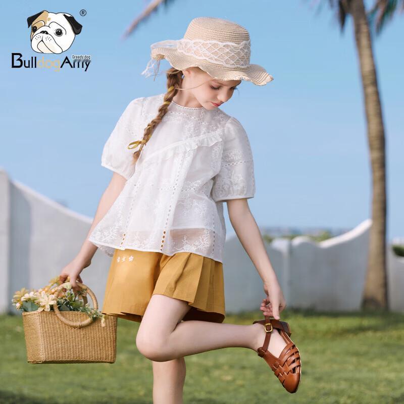 CHANZUIGOU Girls' French Embroidered Short Sleeve Blouse