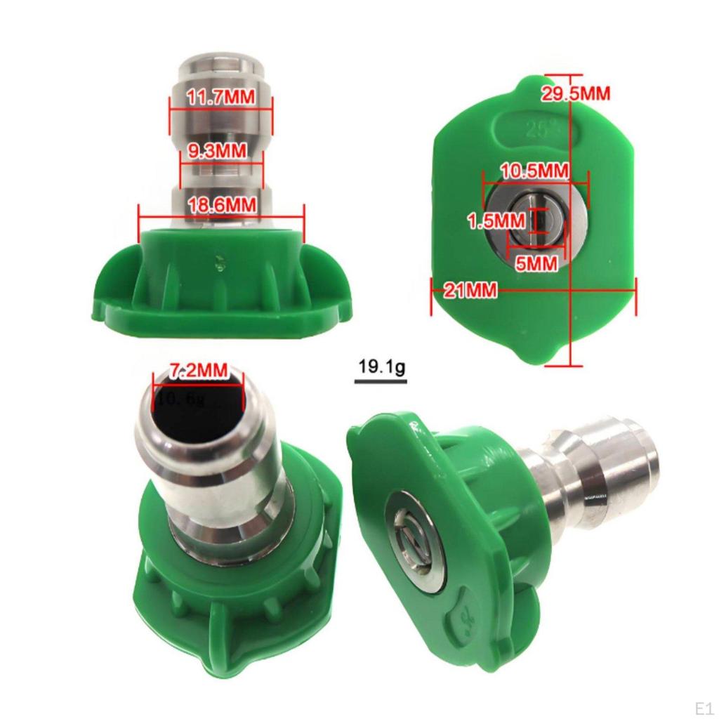 25 Degree Pressure Washer Nozzle Color Coded Green Tip RustResistant Verdant Fan
