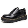 Thick Bottom Hole Punk Small Leather Shoes Women's Low Top, Genuine Leather British Round Head Casual Student Muffin Bottom Short