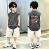 Boys' Trendy Cotton Sleeveless Vest & Shorts Set - Summer Two-Piece for Medium and Large Children