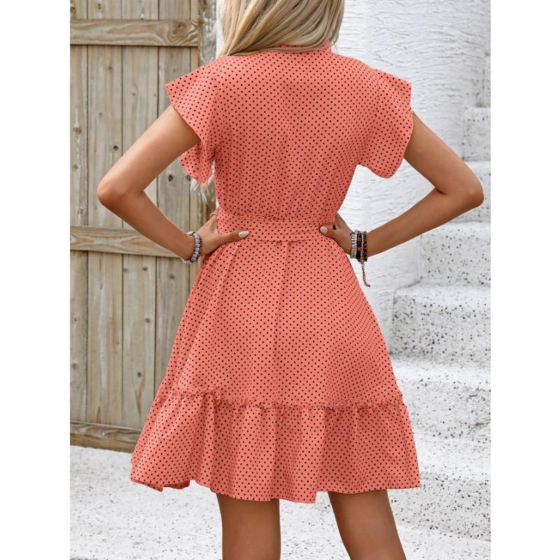 YYFS Women's Fashion Summer Spring Polka Dot Print Short Sleeve O-Neck High Waist Casual Dresses
