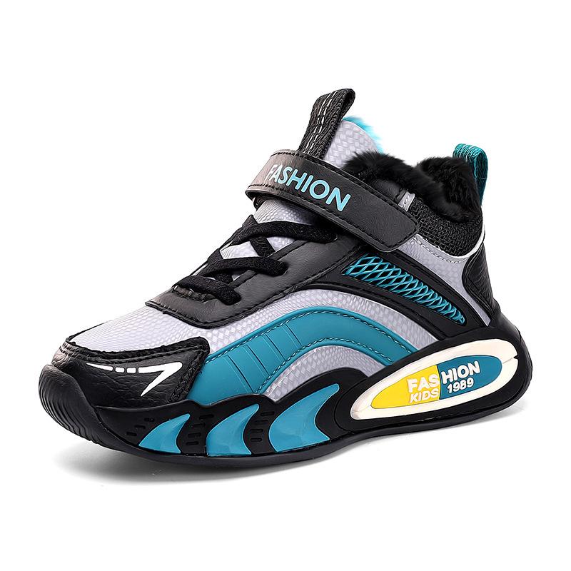 Boys' Winter 2025 Thickened Basketball Shoes - Warm Cotton with Trendy Velvet for Middle and Big Kids