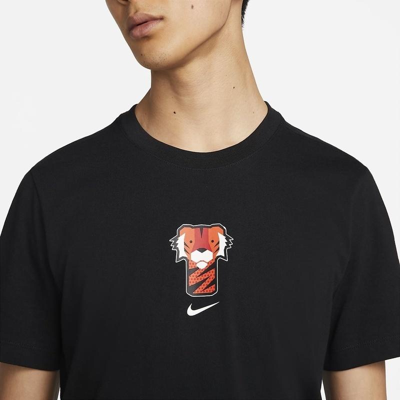 Nike Logo Tiger Head Printing Round Neck Pullover Short Sleeve Black Men's DR7722-010