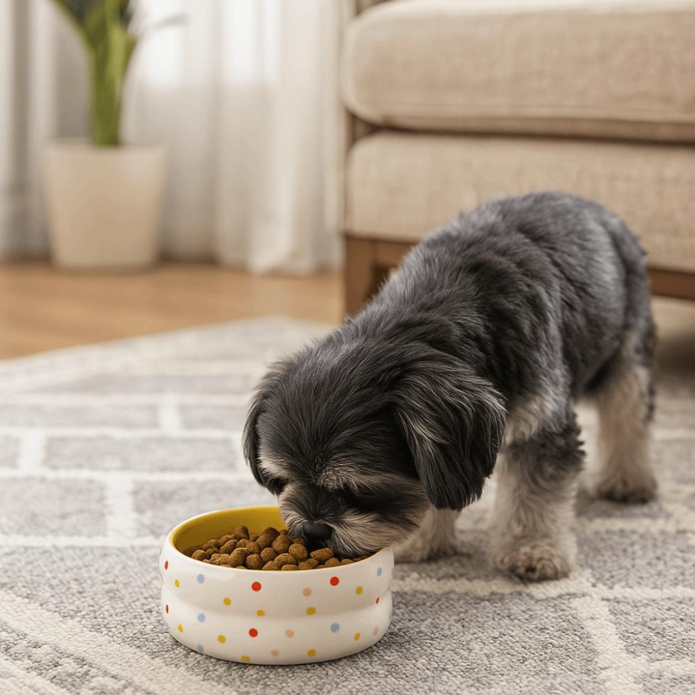 Cute Wide Mouth Ceramic Cat Bowl Cartoon Heavy Base Pet Water Bowl Donut Shape Anti-Tip Pet Food Bowl Pet Households