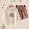 2024 Junior High Girls' Cute Bear T-Shirt & Shorts Set - Japanese Style