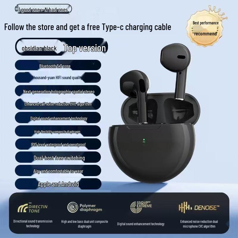 Universal Sports Noise-Cancelling Wireless Earphones for Xiaomi, Huawei, OPPO, Apple - Half In-Ear Design for Men and Women