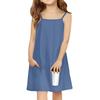 Children's Sleeveless Square Neck Summer A-Line Casual Holiday Suspender Dress