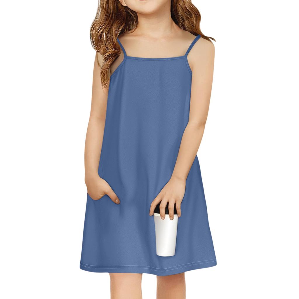Children's Sleeveless Square Neck Summer A-Line Casual Holiday Suspender Dress