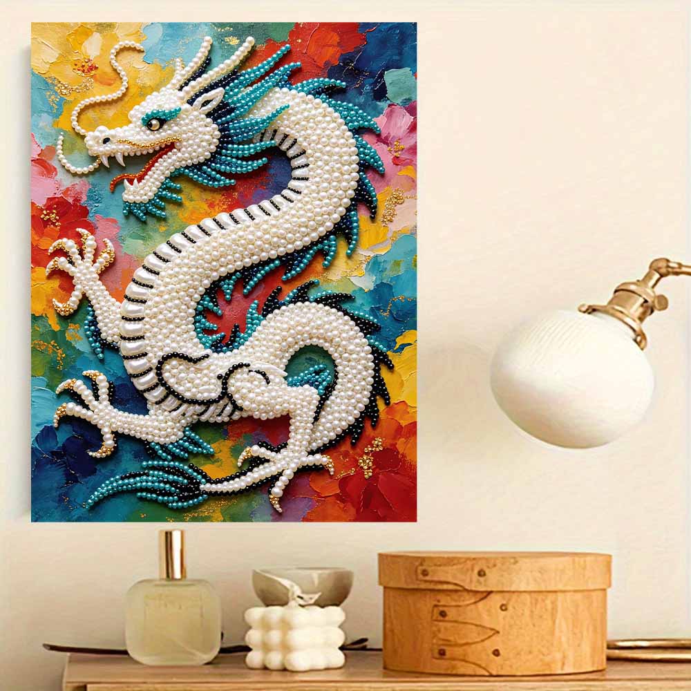 DIY Pearl Gem Chinese Dragon Painting Shining Bead Craft Art Home Wall Ornament Simple Unframed Room Decoration Art Modern Gift Style Design