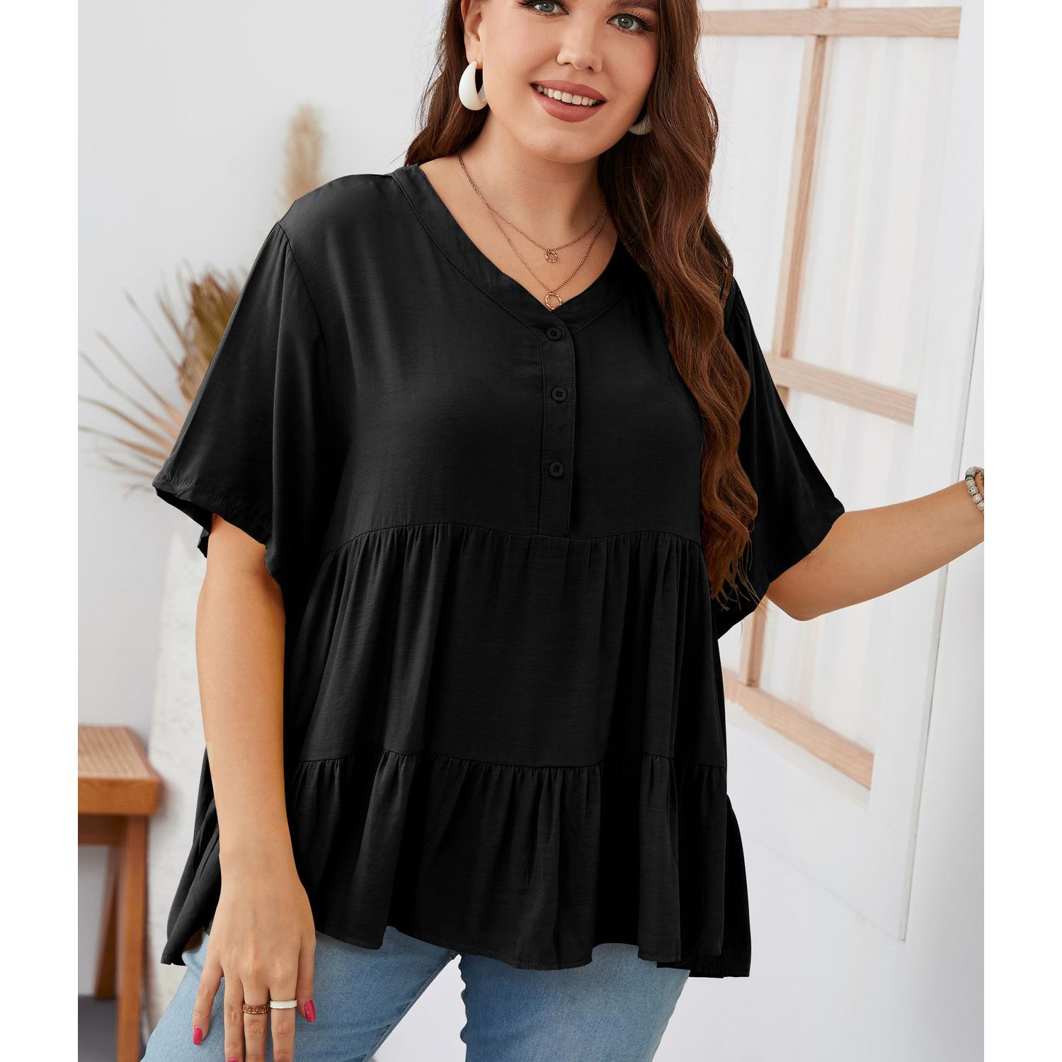 Женская рубашка с круглым вырезом и рюшами — фото 2