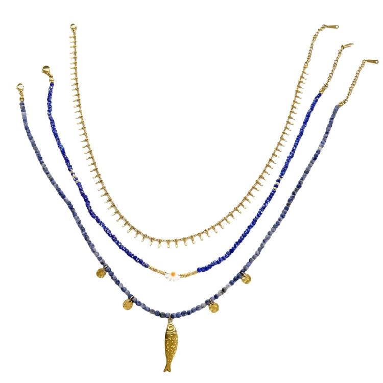 Ocean Inspired Necklace Comfort Fit Stainless Steel Chain Fish Shell Pendants With Natural Stone Collarbone Chain 1