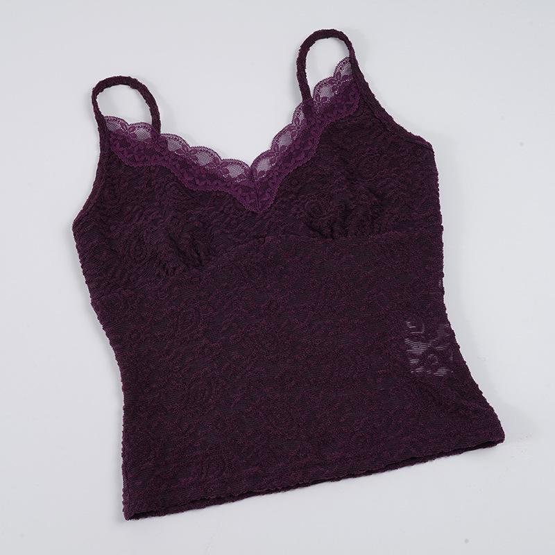 Purple V-neck Lace Patchwork Slim Camisole for Summer 2026