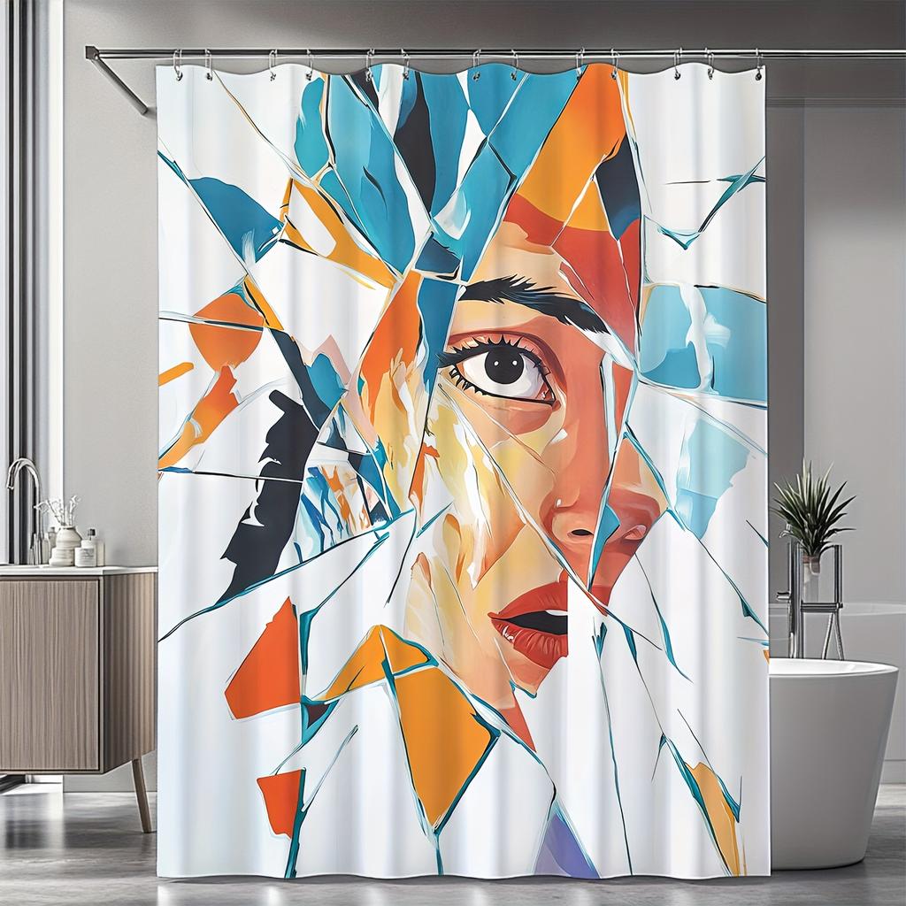 Modern Art Shower Curtain - Vibrant Abstract Design, Polyester Fabric, Includes Hooks, Bold Colors, Machine Washable