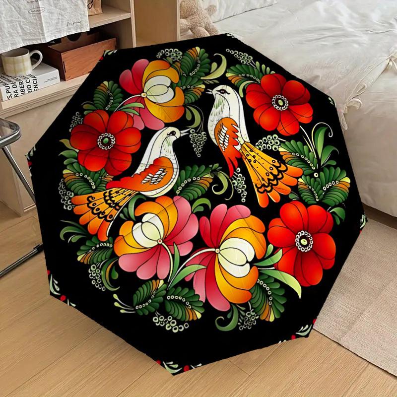 1PC Birds FlowersAutomatic Open/Close Umbrella with Windproof, 8-Rib Sturdy Canopy, Durable Ribs, Fashionable Design, Outdoor Accessory, Fun Prin, Hol