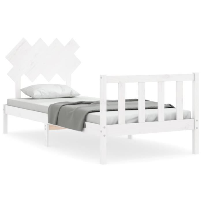 VidaXL Bed Frame with Headboard White Simple Solid Wood 3193432
