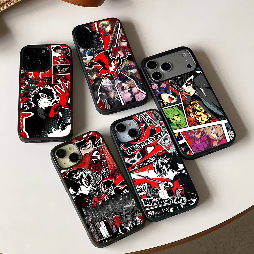 Game P-Persona 5 Cool Black Silicone Hard Plastic Phone Case For Iphone 17 Air 16 15 14 13 12 11 Pro Max PC TPU
