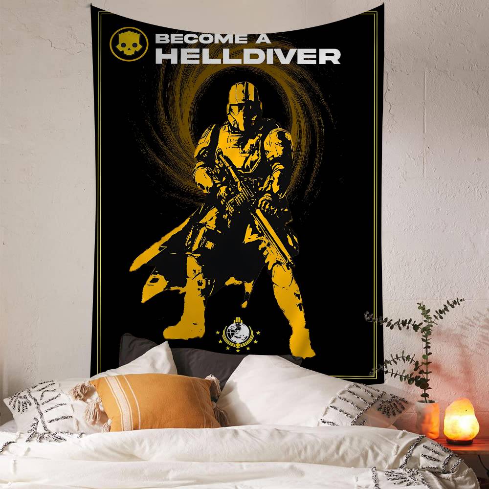 Classic Movie HHelldiver 2 Anime Tapestry Hippie Flower Wall Carpets Dorm Decor Cheap Hippie Wall Hanging