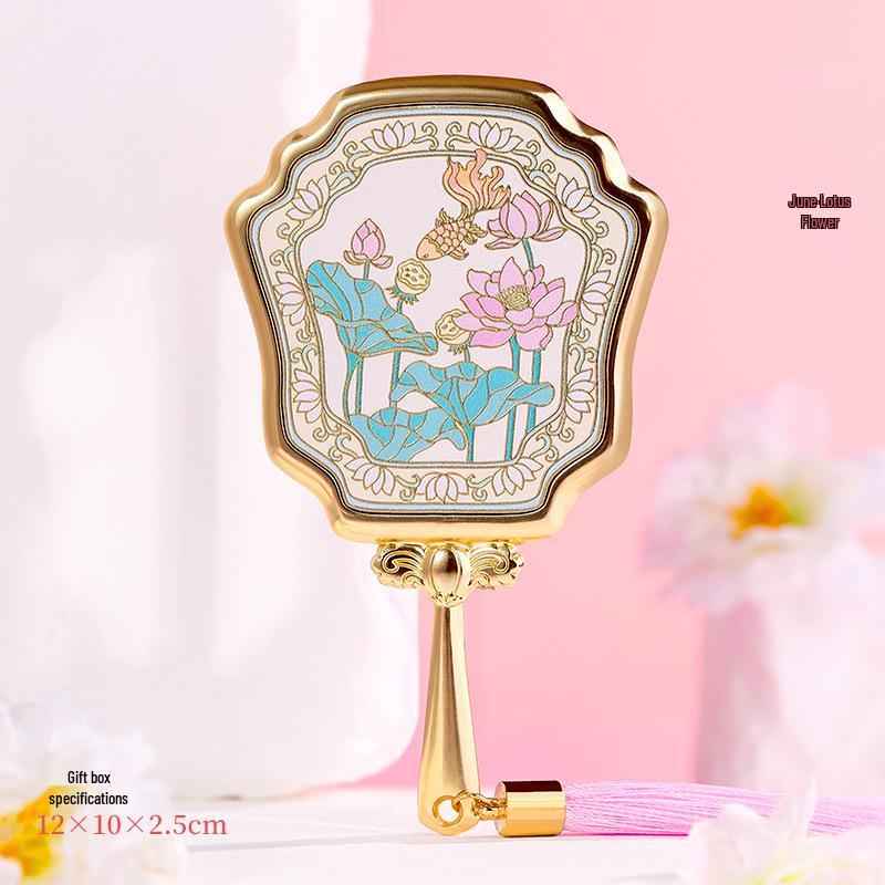 Forbidden City Flower Gods Handheld Mirror: Chinese-Style Portable Makeup Mirror with Ancient Design