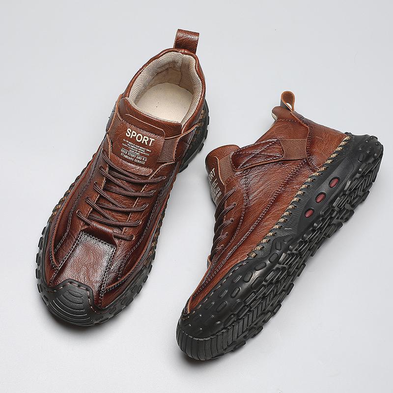 Hand-stitching Leather Men Boots Comfortable Casual Leather Shoes Men Ankle Boots