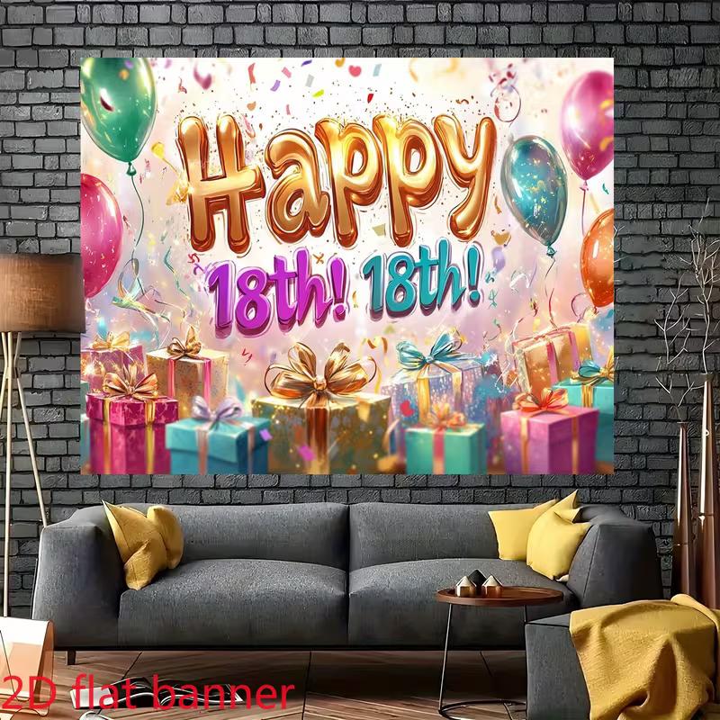 2D Happy 18th Birthday Backdrop Colorful Balloons Party Photography Background Banner