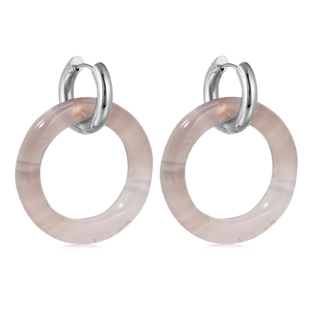 Natural Gemstone Woman Earrings Oversized Hoop Stainless Steel Earrings Wedding Party Jewelry Gifts Women's Fine Jewelry