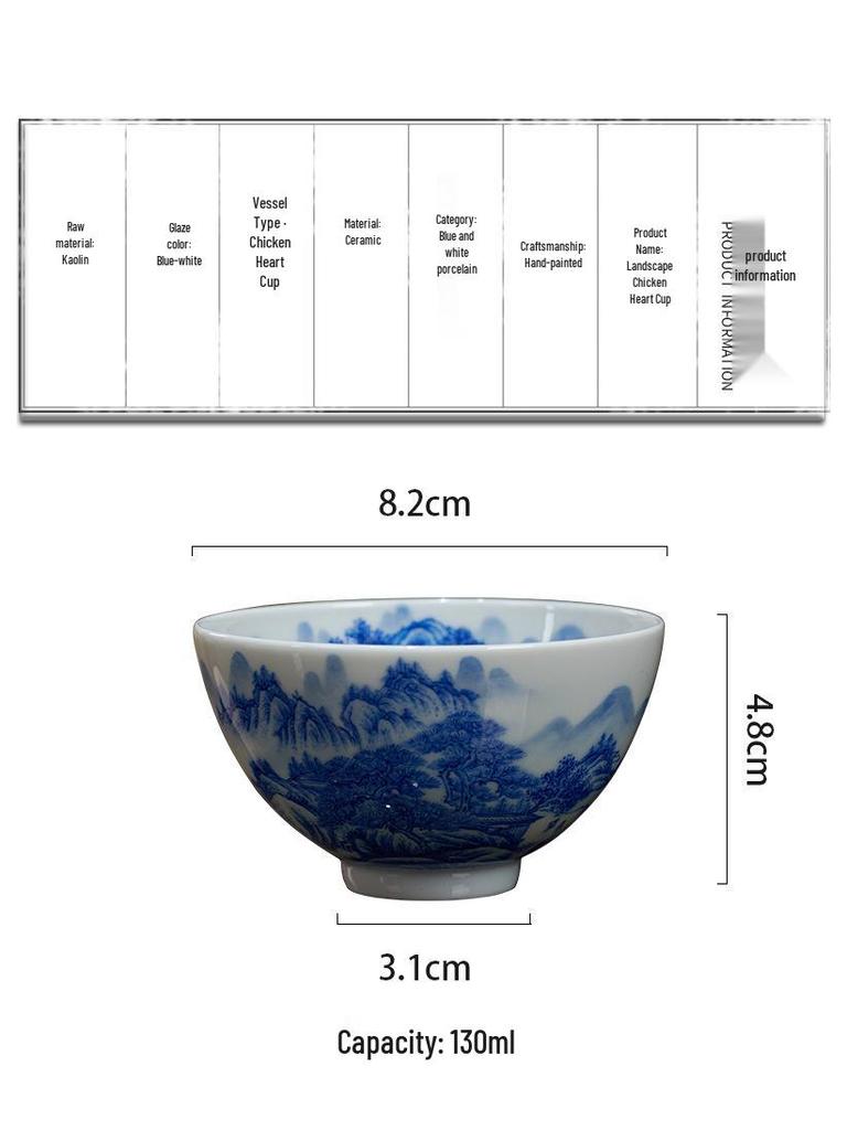 Hand-painted Blue and White Jingdezhen Ceramic Tea Cup - Landscape Design