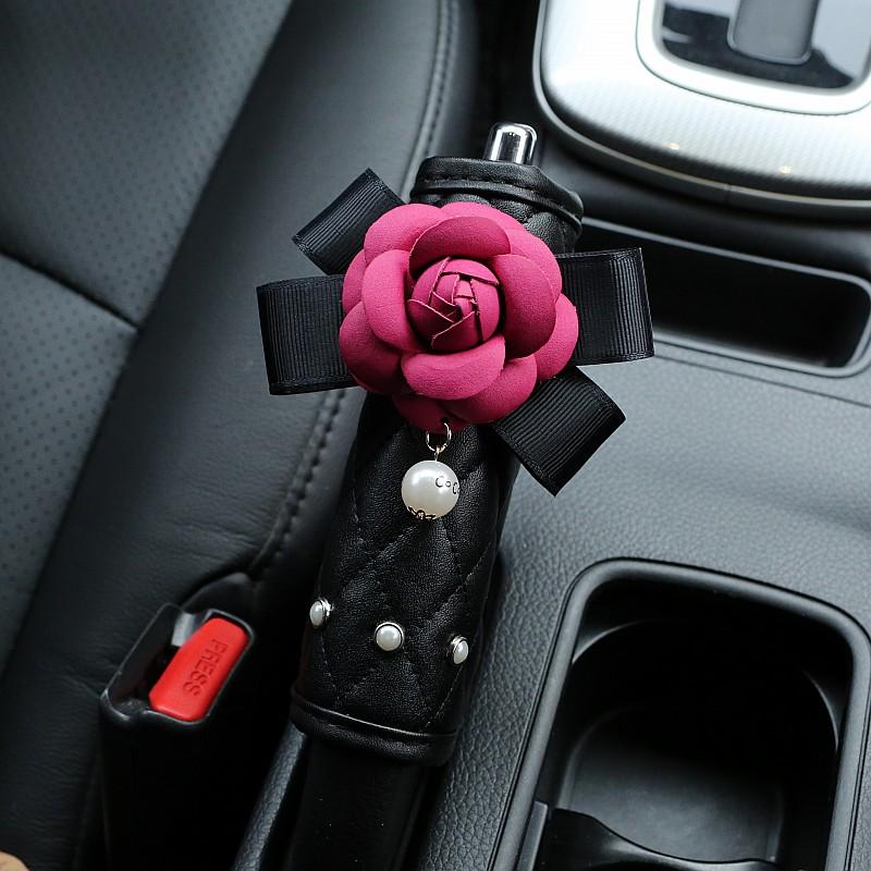 Creative Pearl Camellia Flower Car Safety Seat Belt Cover Shoulder Pad Car Styling Women Auto Seatbelt Gear Shift Covers
