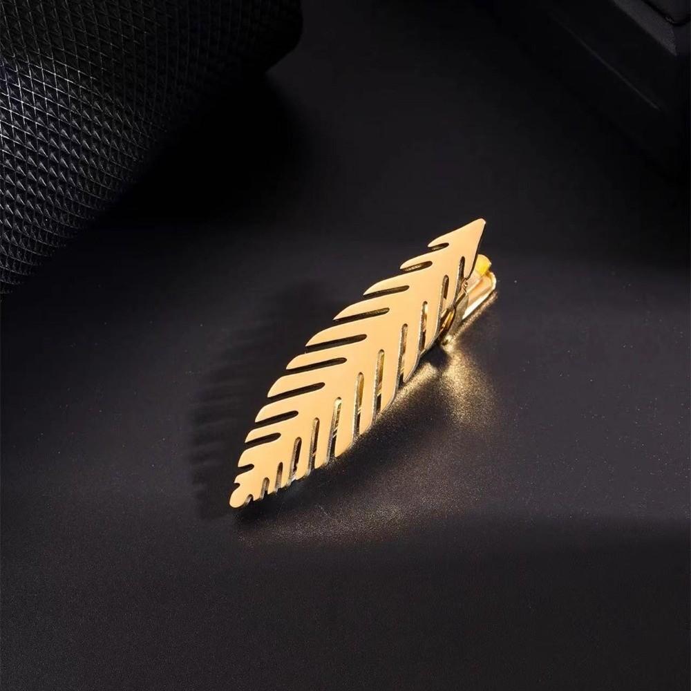Titanium Steel Leaves Tie Clip Simple Necktie Buckle Fashion Feather Tie Pin Suit Accessories