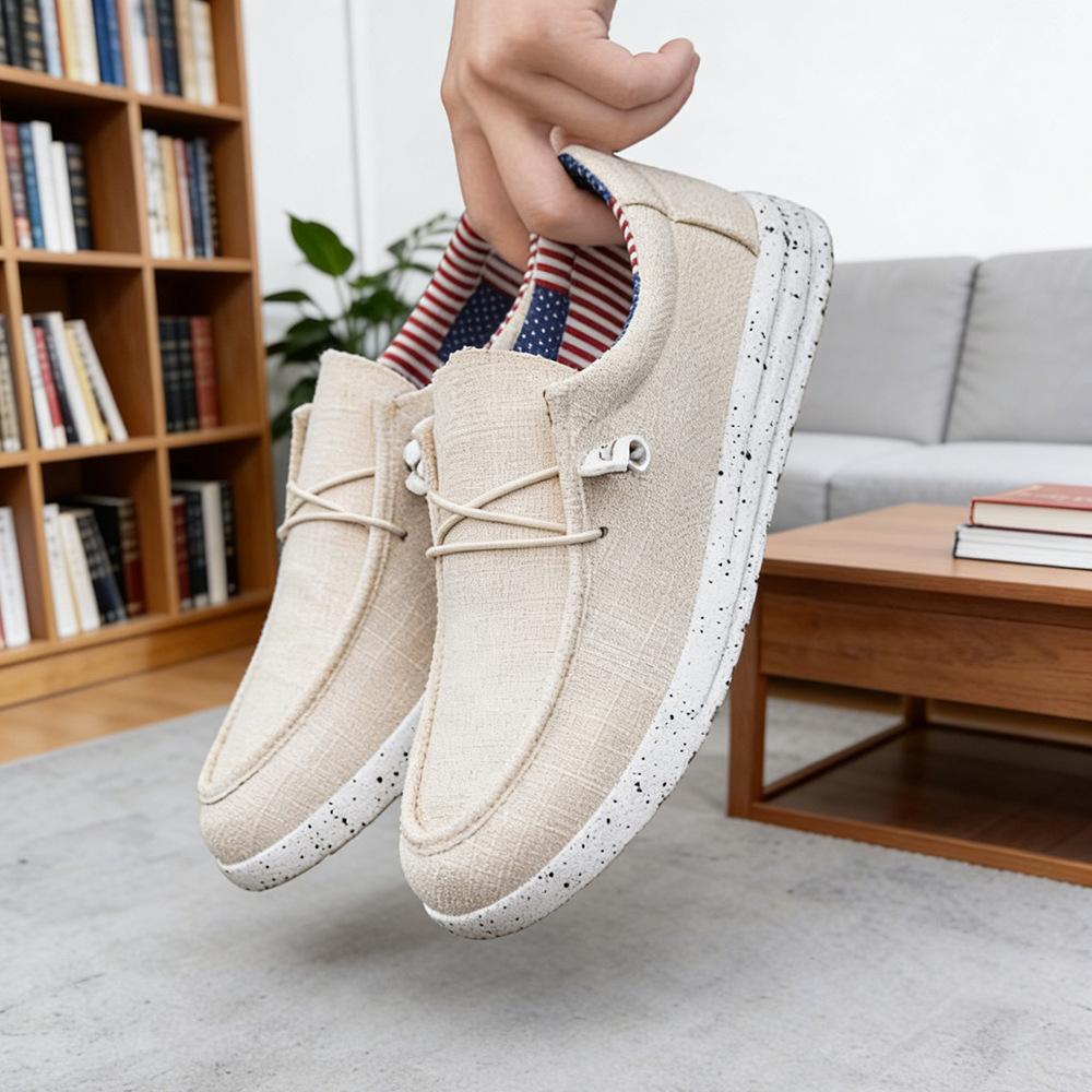Men's casual canvas shoes, linen breathable lazy shoes, lightweight foot-fitting large-size shoes