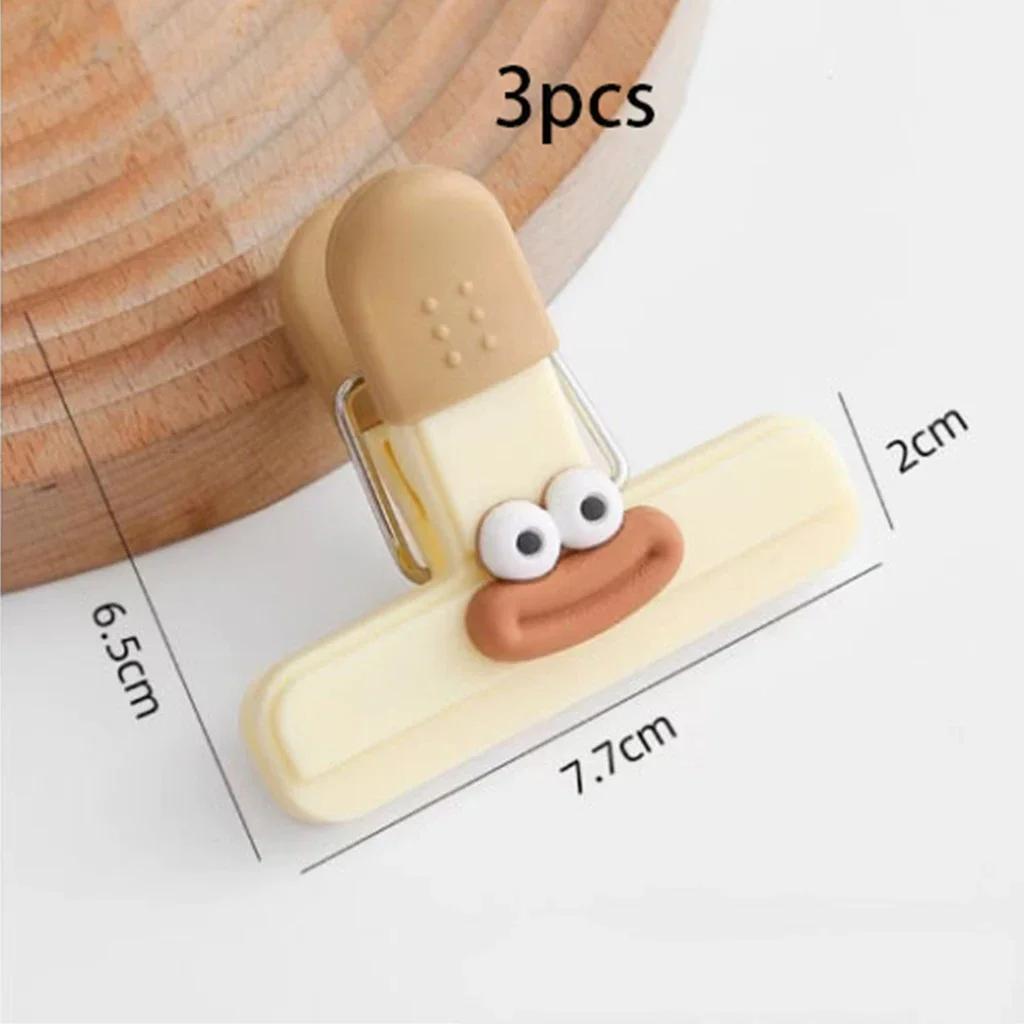 3pcs Creative Face Bag Sealing Clip Food Snack Clip Kitchen Tools Decorative Small Clip Refrigerator Plastic Food Bag Storage