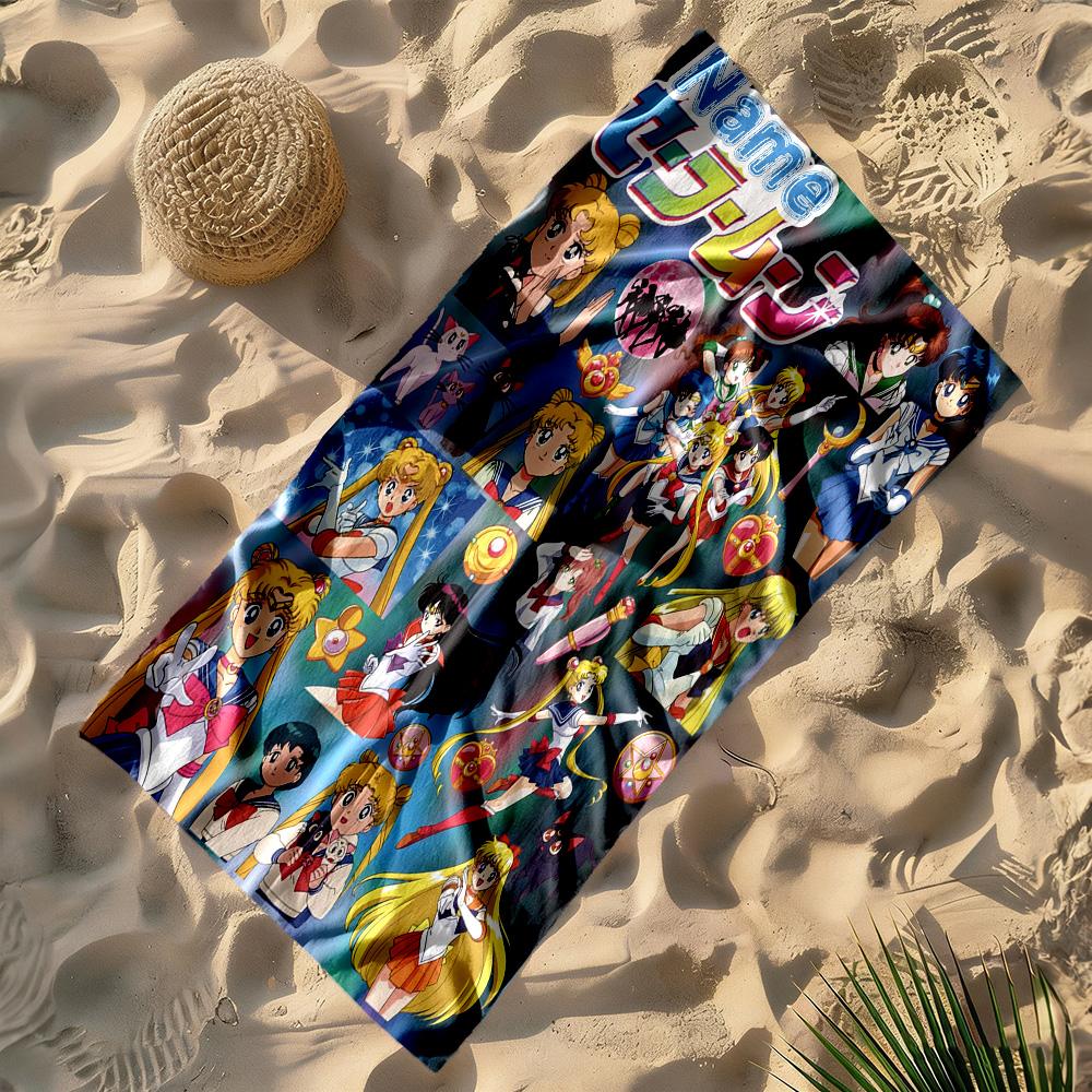 Sailor Moon Characters Personalized Name Beach Towel Super Soft Microfiber Quickdry Fabric