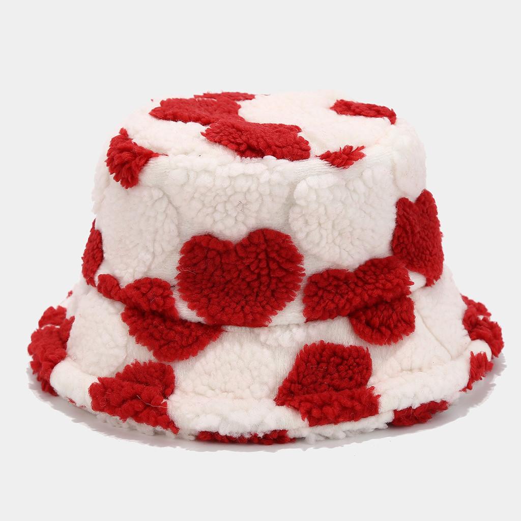 

Girls Warm Thickened Cap With Heart Design And Wide Brim For Autumn And Spring Red